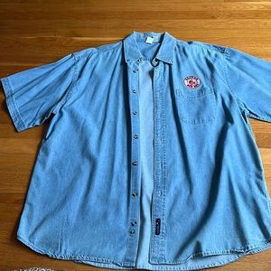 Embroidered Red Sox short sleeve denim shirt
